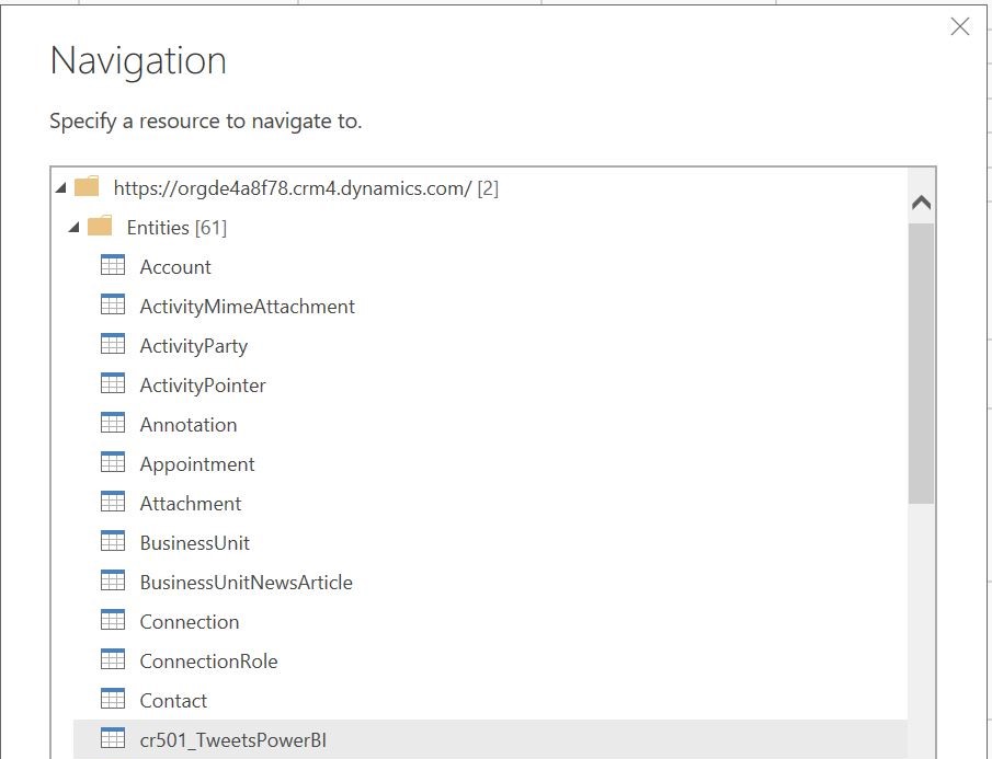 Entidad CDS como origen de datos de Power BI