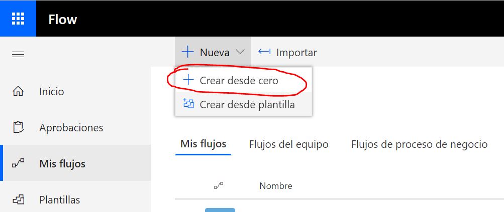 Crear Flow nuevo sin plantilla