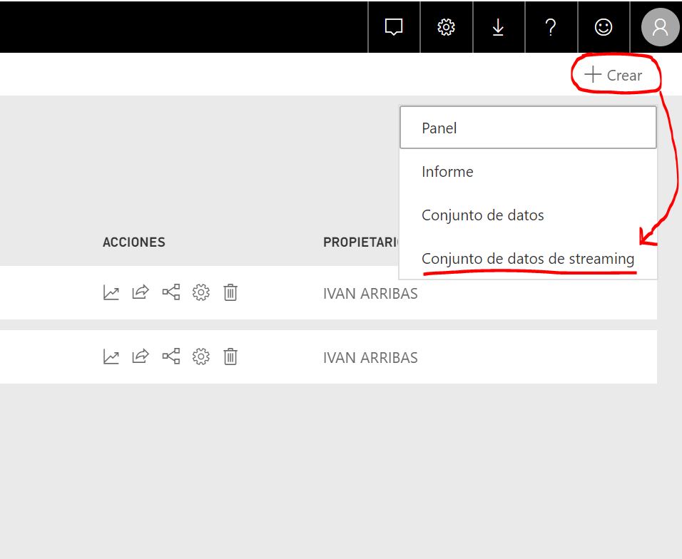 Crear Conjunto de Datos en Streaming