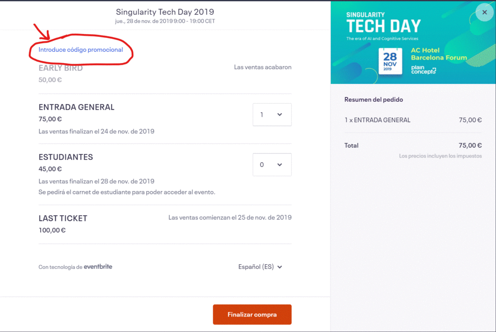 Cómo introducir tu código promocional
