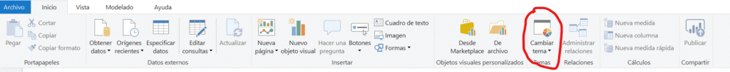 Opción Temas predefinidos en Power BI