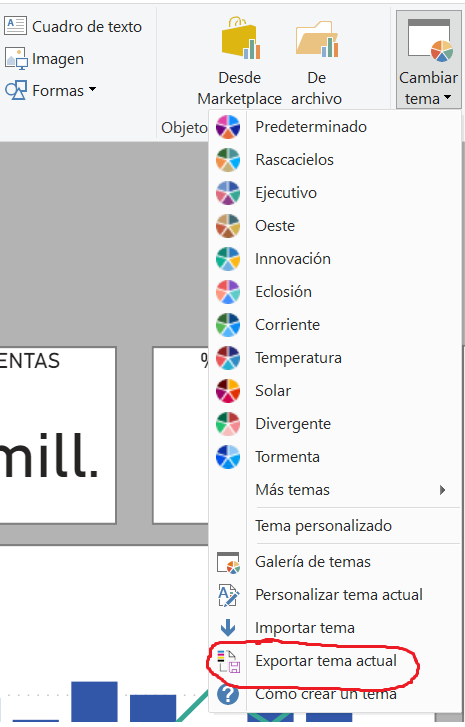 Opción para Exportar Tema Actual
