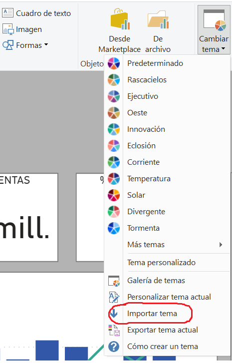 Opción para Importar Tema
