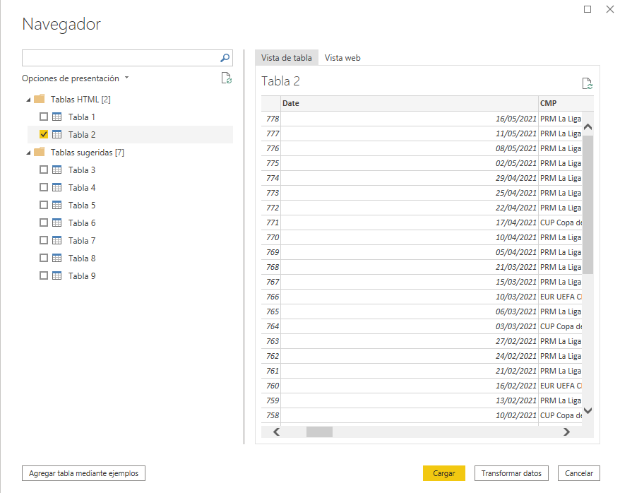 Seleccionar tabla HTML de la web