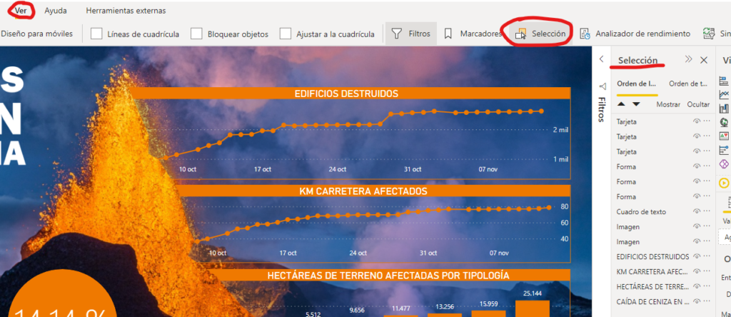 Panel Selección en Power BI Desktop